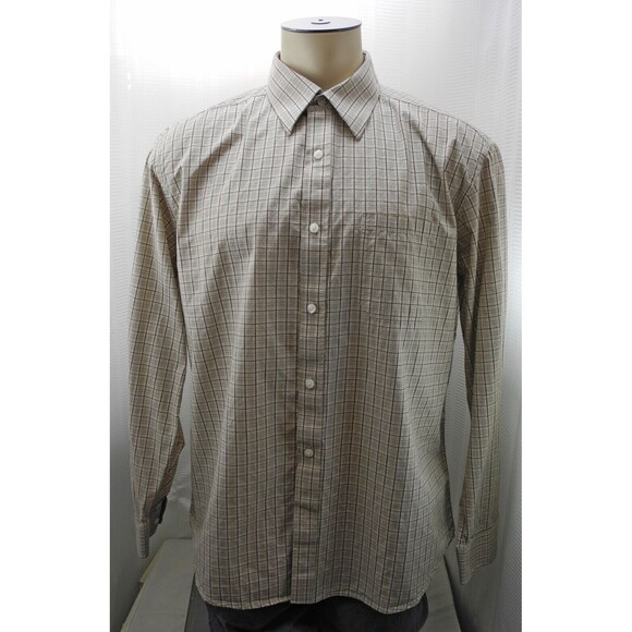 Joseph Abboud Brown Plaid Cotton Long Sleeve Button-Front Shirt - Men's XL - Picture 2 of 7